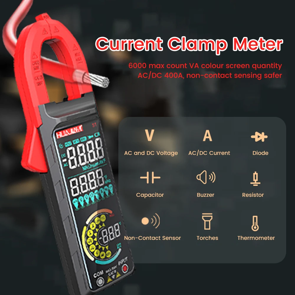 S1 DC/AC Digital Clamp Meter 6000 Counts 400A Amp Multimeter Color Screen Voltage Tester Car Hz NCV Ohm Meter