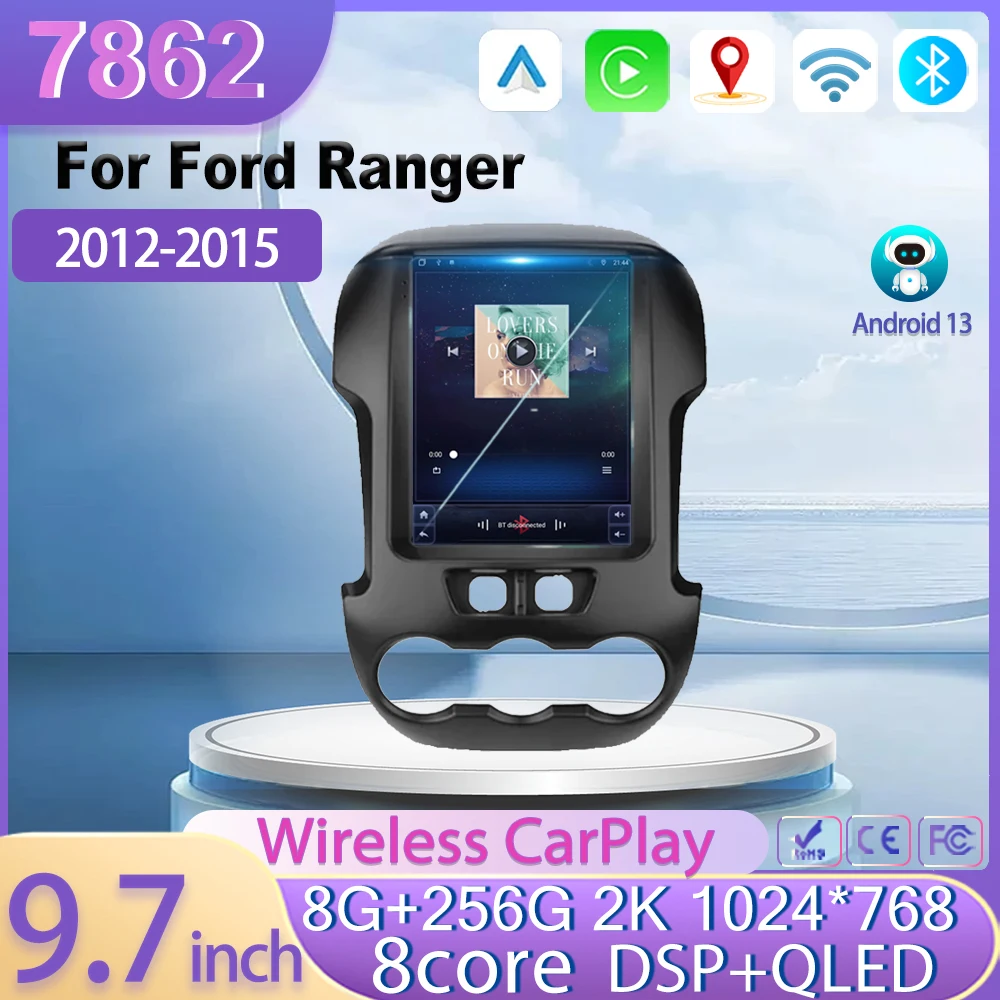 Android 13 For Ford Ranger 2012 2013 2014 2015 Tesla Style 7862CPU Car Video Multimedia Player GPS Navigation No 2din DVD 5GWifi