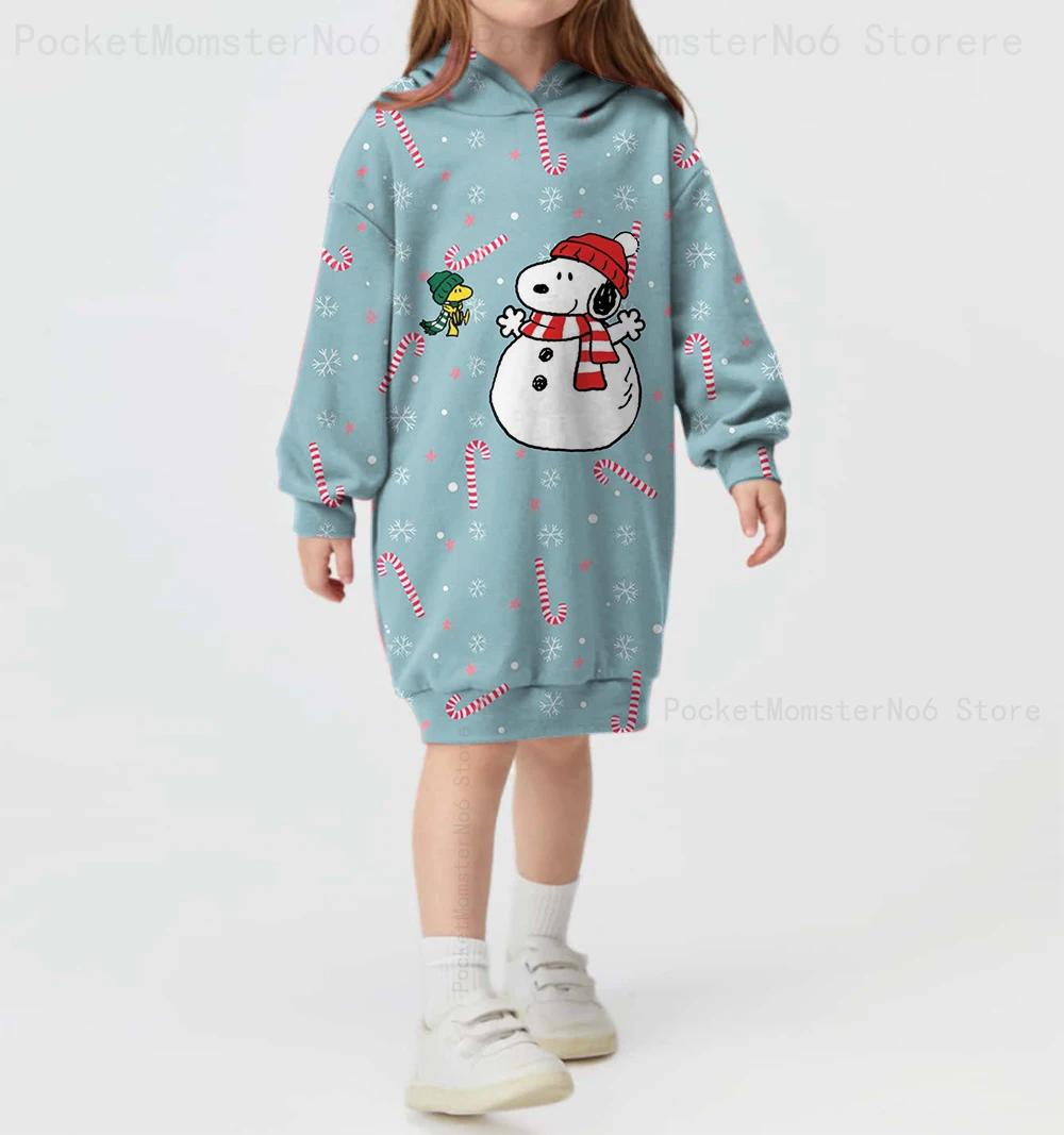 2024 autumn and winter fashion casual sweater dress Snoopy print comfortable hooded skirt Christmas series girls simple hoodie