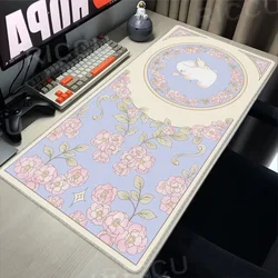 Gaming Green Plant Flower Aesthetics Rabbit Computer Mouse pad XXL Playmat Natural Rubber HD Office Carpet Computer Kawaii Pad