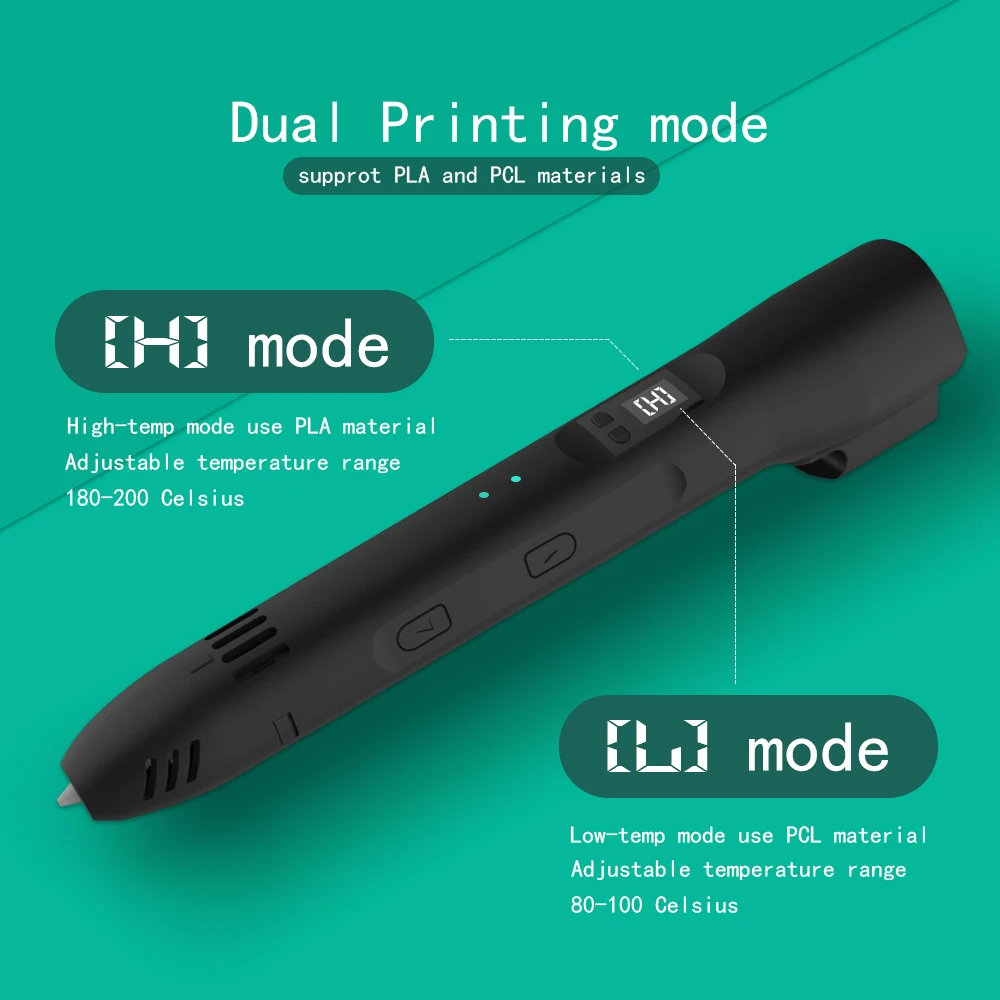 

QCREATE 012C 3D Printing Pen PLA PCL Working Modes Adjustable Speeds And Temperature Compatible With 1.75mm PLA PCL Filament