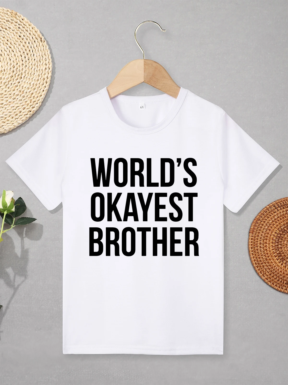 

Fun Cute Boys Clothes 2 to 7 Years “World's Okayest Brother” Pattern White Kids T Shirt Short Sleeve O-neck Children's Tops