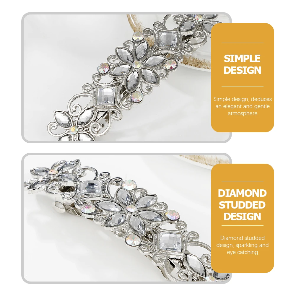 

Rhinestone Flower Hairpin Elegant Zinc Alloy Crystal Clips for Women Headdress Barrette Accessories Birthday Gifts