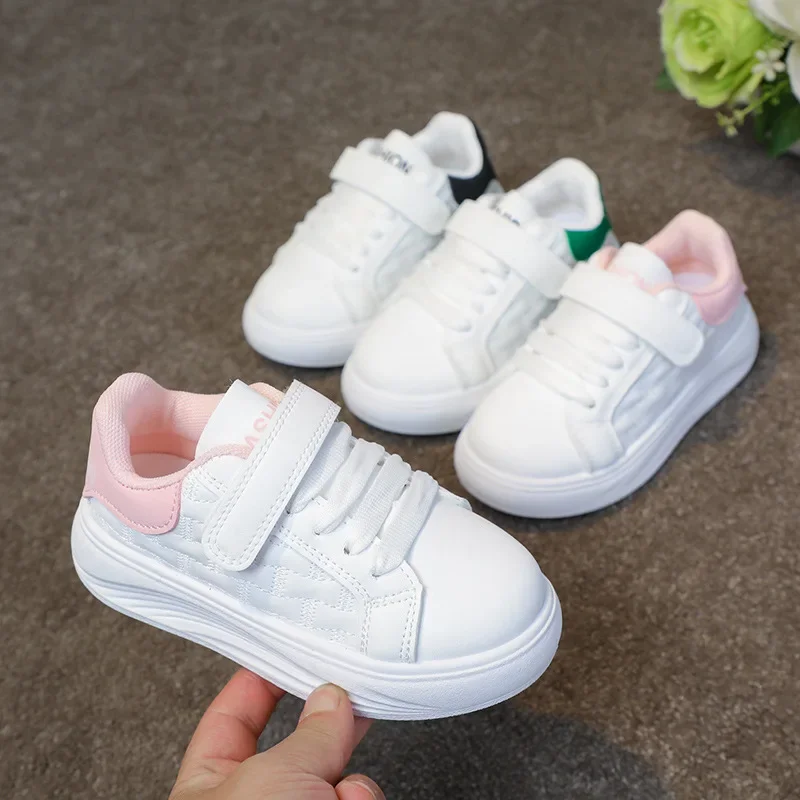 2024 Children Little White Shoes for Girl Boy Autumn New Fashion Korean Style Soft Thick Sole Anti-slippery Comfortable Sneakers