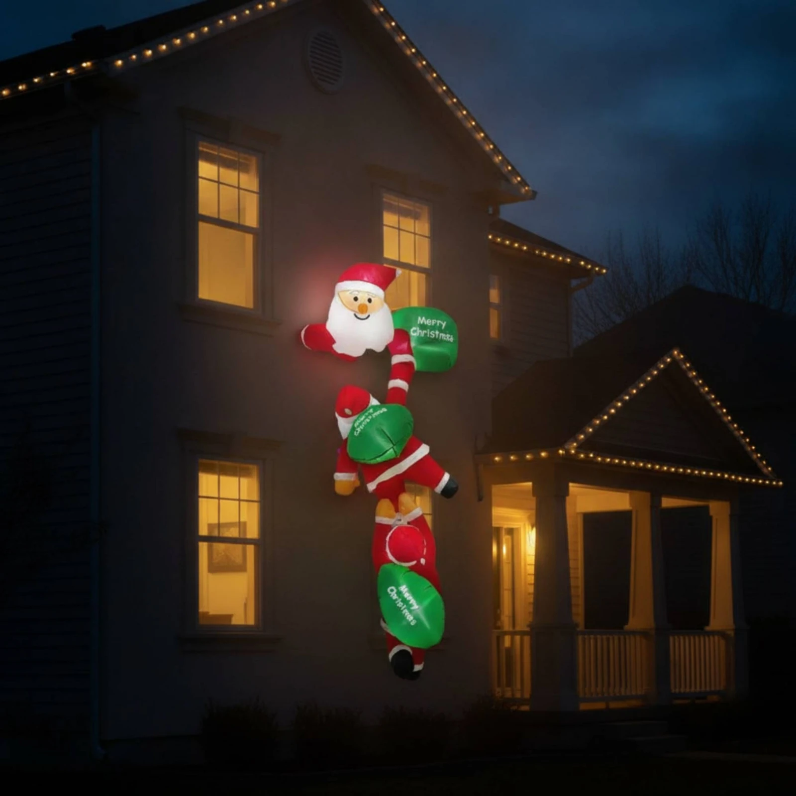 Climbing Santa Inflatable Outdoor Inflatable Santa with LED Lights Christmas Decoration Sturdy Easy to Use for Yard, Porch
