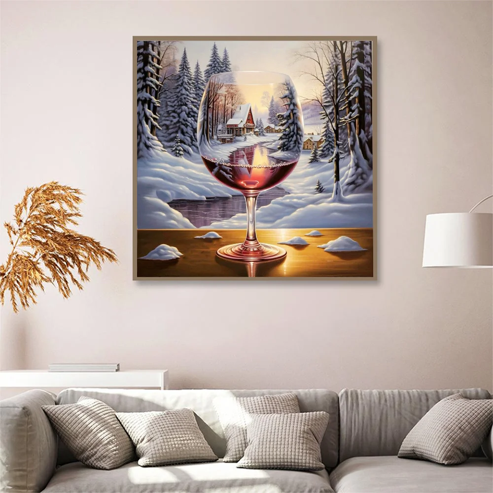 Evershine Diamond Painting Rhinestones Red Wine Glass Landscape Diamond Mosaic Winter Embroidery Cross Stitch Handmade Gift