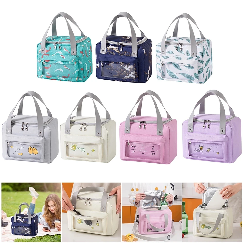 

Thermal Lunch Bags Portable Oxford Fresh Cooler Pouch for Office Student Convenient Lunch Box Tote Food Container Bag