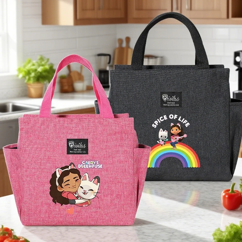 

Gabby Dollhouses Lunch Bag Boys Girls Portable Meal Bag School Trip Anime Lunch Handbag Picnic Dinner Cooler Warm Food Meal Bag