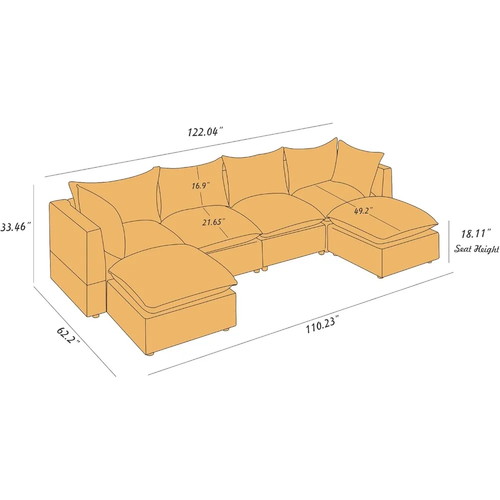 Modular Sectional Sofa, 6 Seater Sectional Sofa Modular Sectional Couch for Living Room, U Shape Sofa