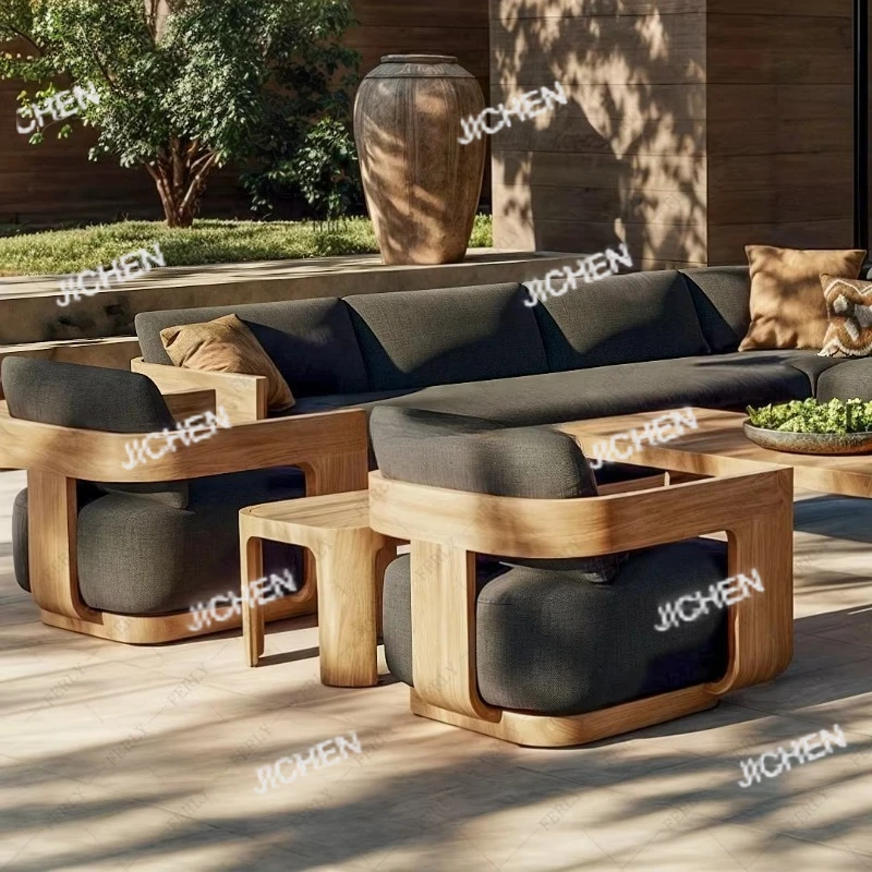 Modern Solid Teak Outdoor Furniture Set Durable Fashion Banquet Dining Table Living Room Park Thick Legs