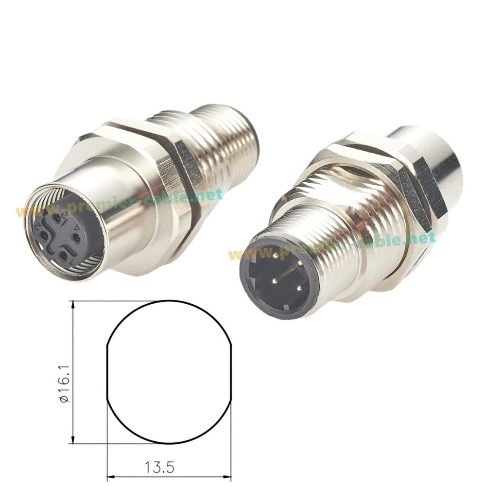 Profinet M12 D-Code 4 Pin Male to Female Bulkhead Feedthrough Connector Cat5 Ethernet IP67 Shielded Pass-thru Panel Mount Socket