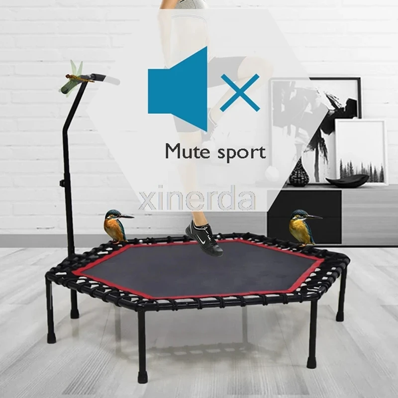 48 inch Silent Mini Trampoline with Adjustable Handle Bar Fitness Indoor Trampoline Bungee Rebounder Jumping Cardio Trainer