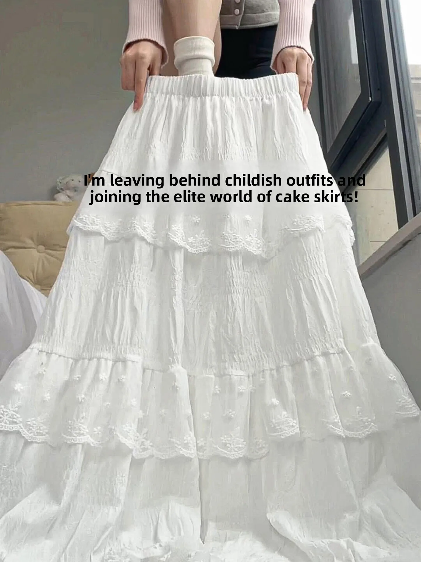 

plus Size Lace Splice Cake Half Skirt Women Sweet High Waist Slimming Drapey Midi A-Line Fairy Skirt Casual Commute Style