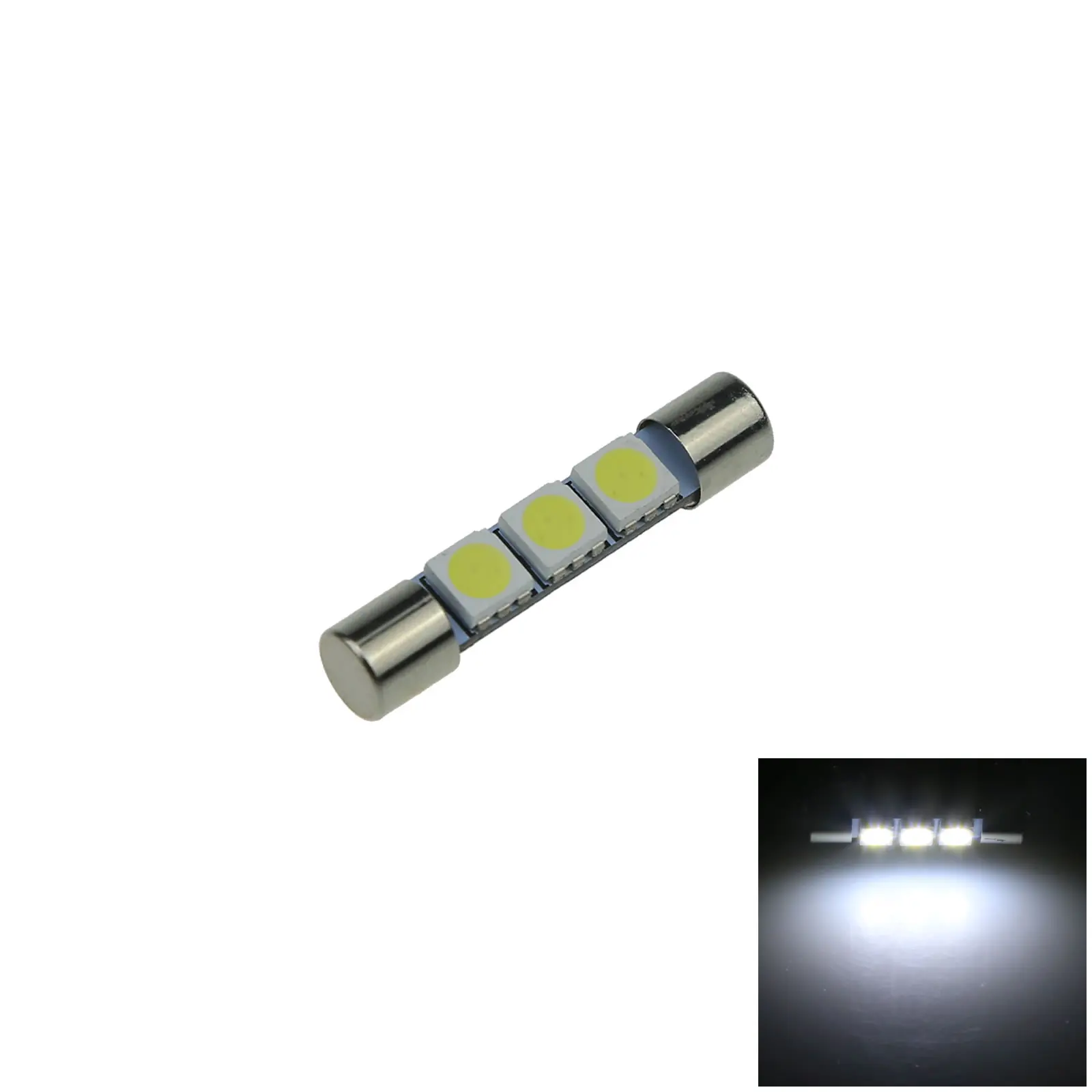 1x White AUTO T6.3 Fuse Lamp Mirror Light 29MM 3 Emitters 5050 SMD LED 6614 6614F I401-W