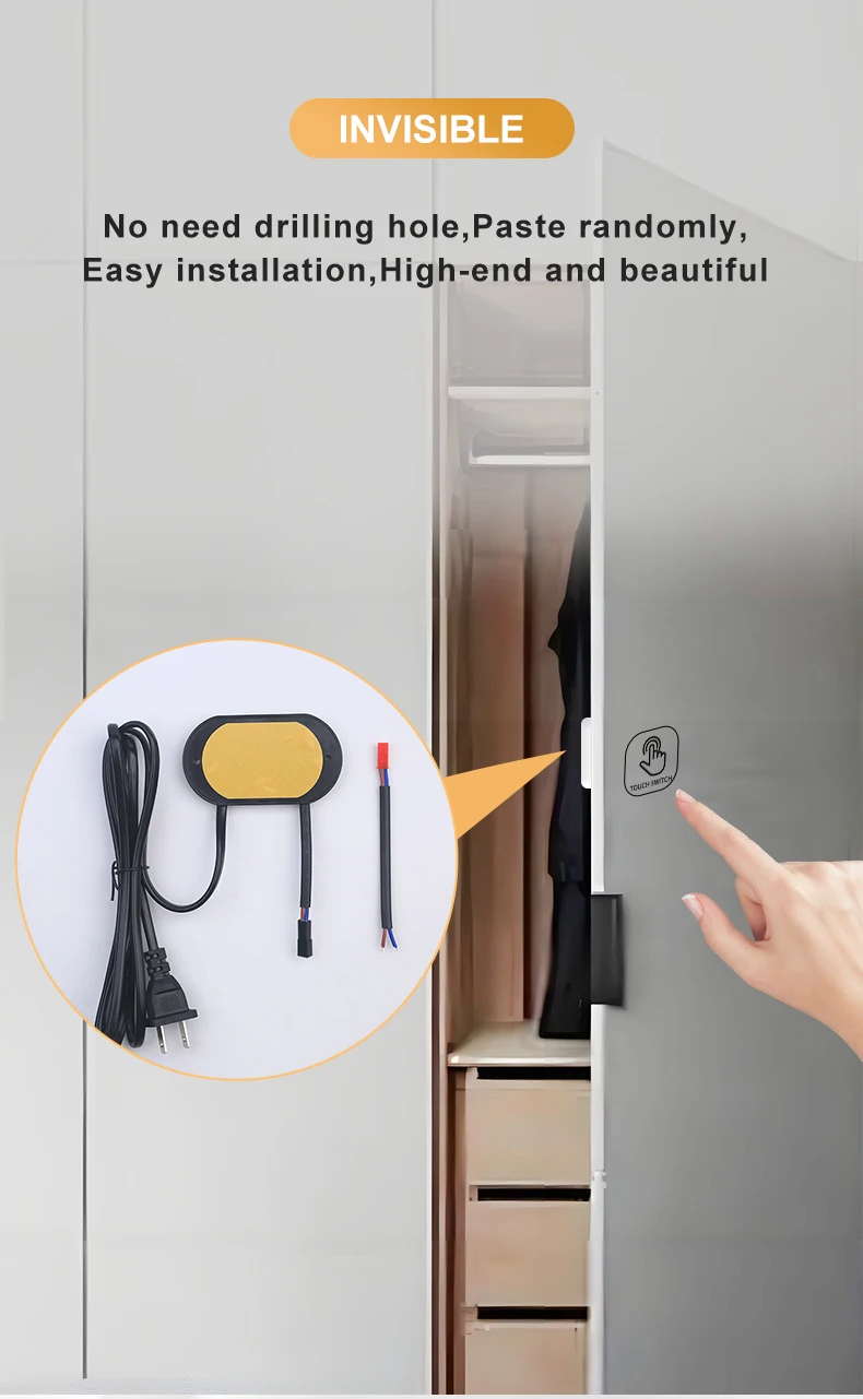 Hochspannungs-LED-Berührungsschalter AC 85V-265V Schrankbeleuchtungssteuerung bis zu 40mm Dicke mit Ein/Aus-Funktion und Helligkeitsregulierung – Detail 5