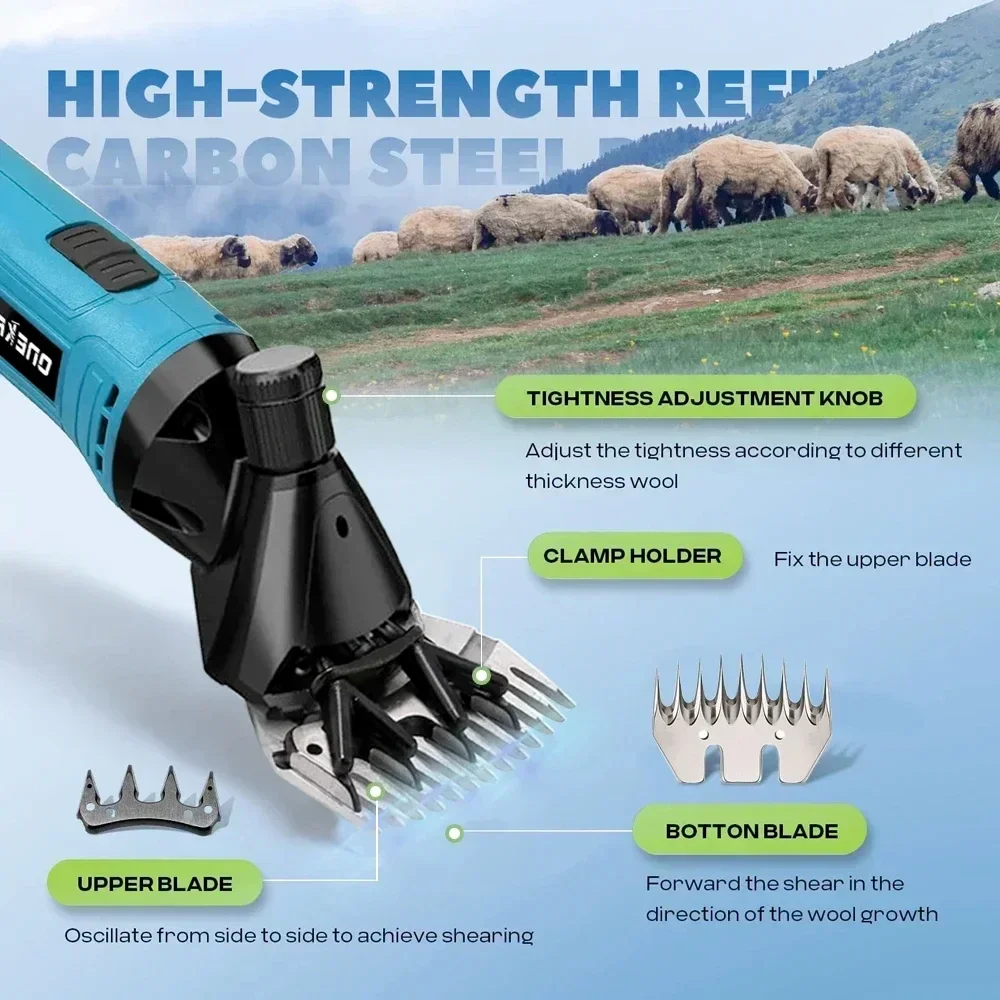 Cortadora eléctrica inalámbrica de 6 engranajes y 13 dientes para ovejas y cabras, cortadora de afeitar de lana de oveja para granja, herramienta