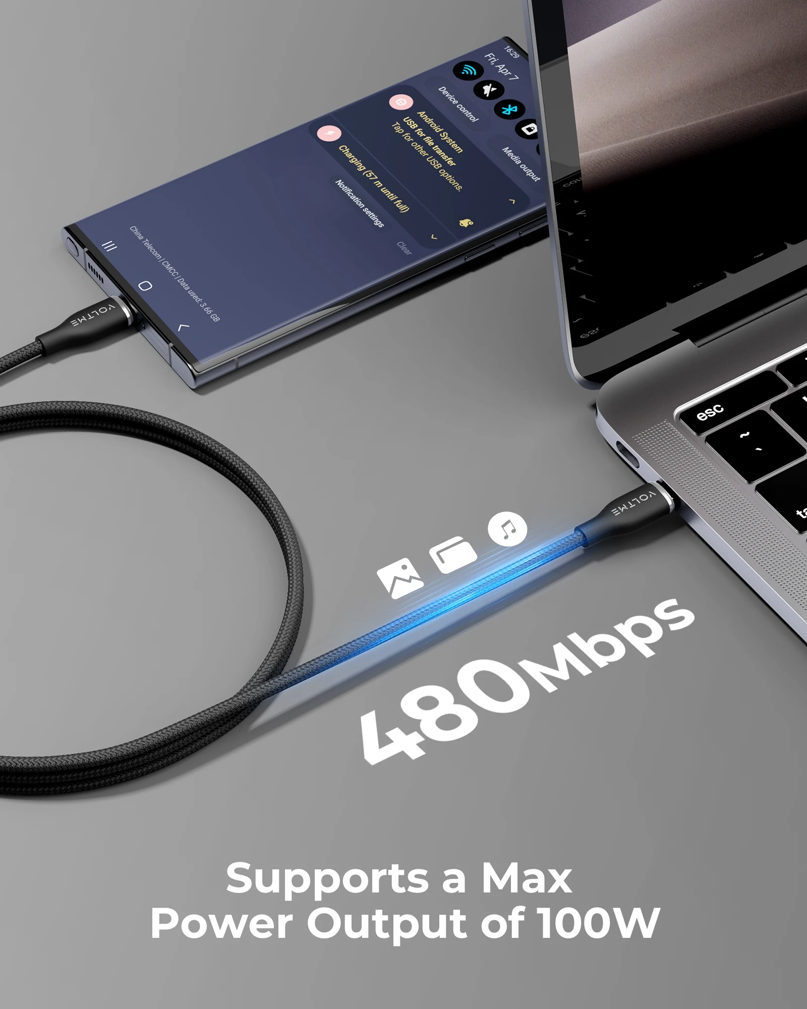 Voltme Usb C Naar Usb C Kabel 100W Pd 5a Snel Opladen Type C Naar Type C Kabel Nylon Gevlochten USB-C Koord Voor Macbook Pro Galaxy S23