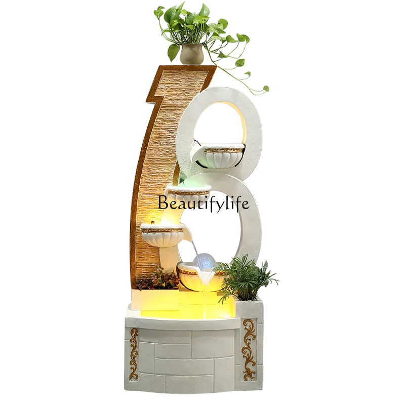 

**European-style running water fountain entrance floor-to-ceiling generating wealth ornament circulating water