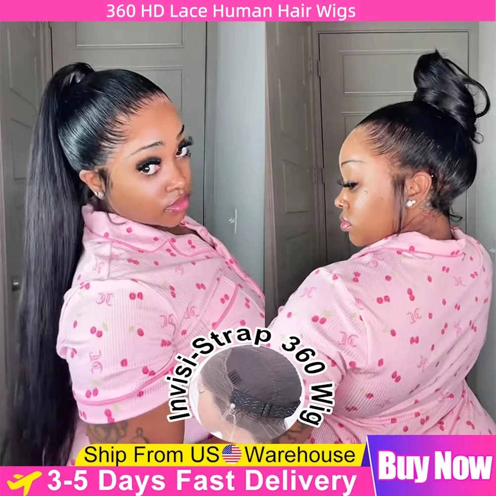 

360 Full Lace Front Invisi-Drawstring Wigs Human Hair Bone Straight 13X4 HD Lace Front Wigs Pre Plucked 30 Inch Glueless 5X5 Wig