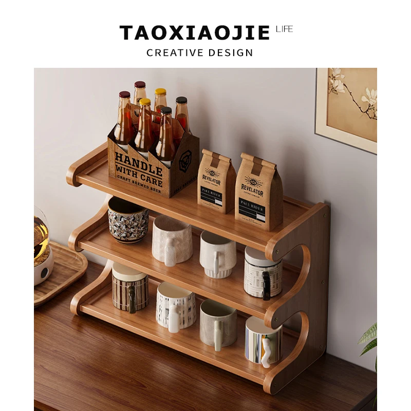Japanese High-End Camphor Bamboo Multi-Layered Kitchen Storage Rack Spice Condiment Cup Holder Desktop Organizer Shelf