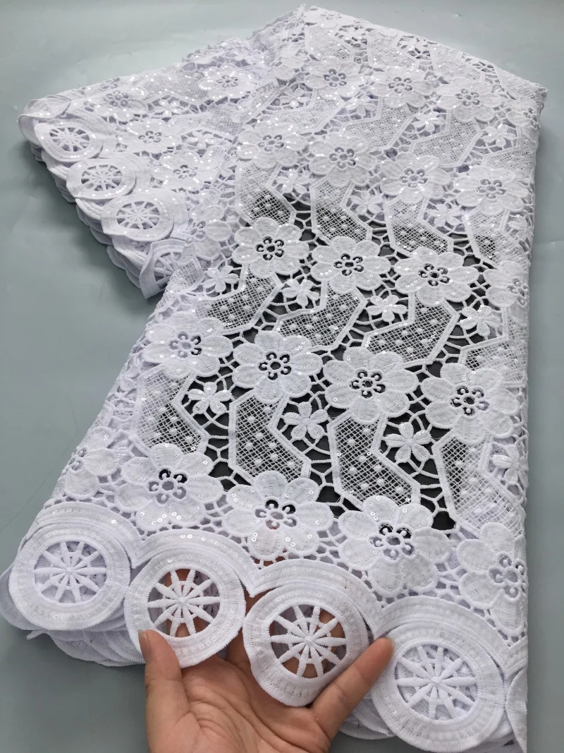 

White African Water Soluble Lace Fabric 5Yards 2025 French Nigerian Guipure Cord Lace Fabric For Women Dresses Wedding TY4641