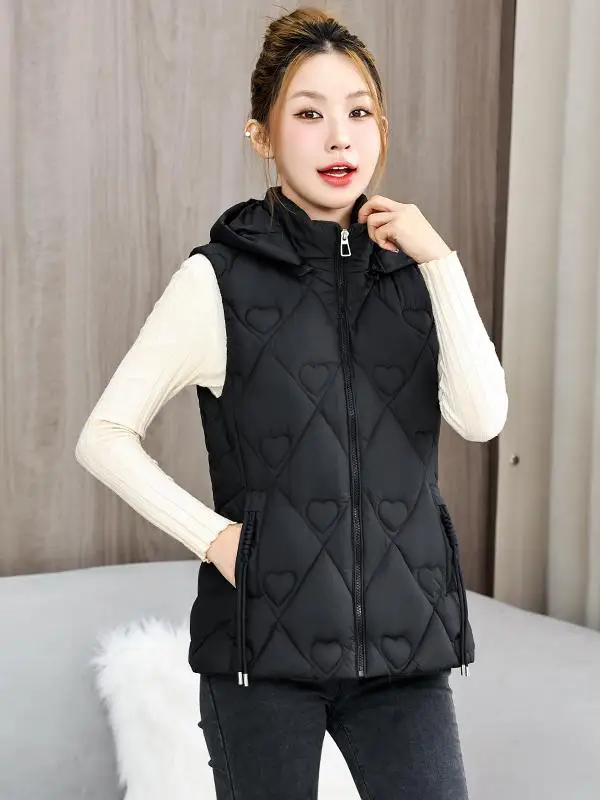 

Detachable Cap ort Thiened Women's down Cotton Vest Autumn Winter Korean Sle Large Size Jaet oulder Bared Vest