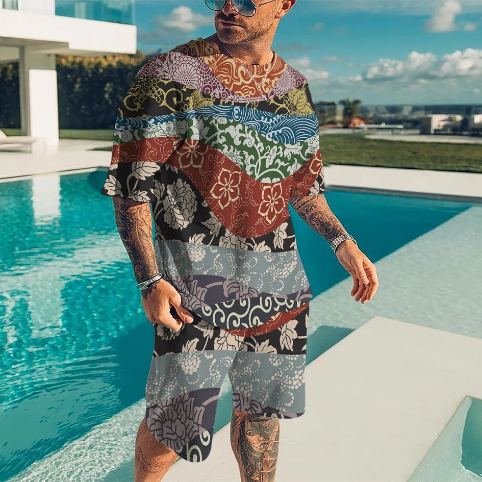 Set di t-shirt oversize da uomo abbinate ai colori estivi per uomo abbigliamento sportivo pantaloni a maniche corte tuta sportiva da spiaggia