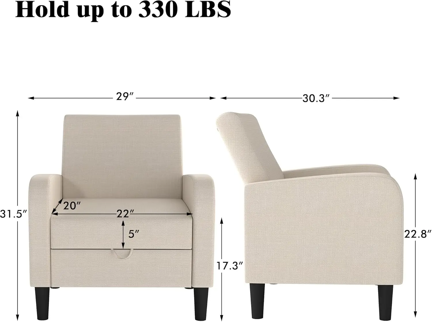 Accent Chair for Living Room, Bedroom, Office, Library, Linen Fabric, Beige, 2 Pack