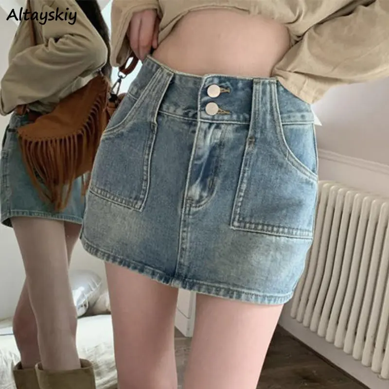 

Denim A-line Skirts Women Vintage Hotsweet Casual Streetwear Chic Korean Style Ins College Sexy Mini Vestidos Temperament Summer