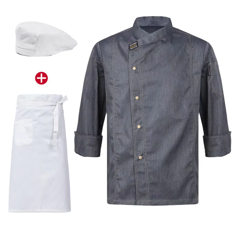 

Униформа повара, комплект из 3 предметов, оптовая продажа, унисекс, кухонный фартук, кепка для приготовления пищи, пекарня, кейтеринг, работа, рубашка шеф-повара с длинными рукавами, рабочая одежда для официанта