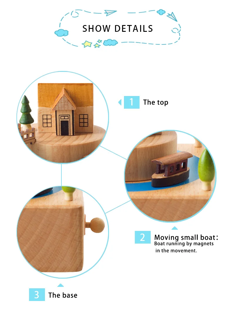 الجملة تسليم سريع حار بيع لعبة صندوق تشغيل الموسيقى جسر النهر الأزرق شعار مخصص صناديق الموسيقى الخشبية للأطفال هدية