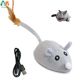 ATUBAN Automatisch kattenspeelgoed met verenstok, interactieve kattenspeelgoedmuizen voor binnenkatten/katten, Smart Sensing Mouse Kattenspeelgoed