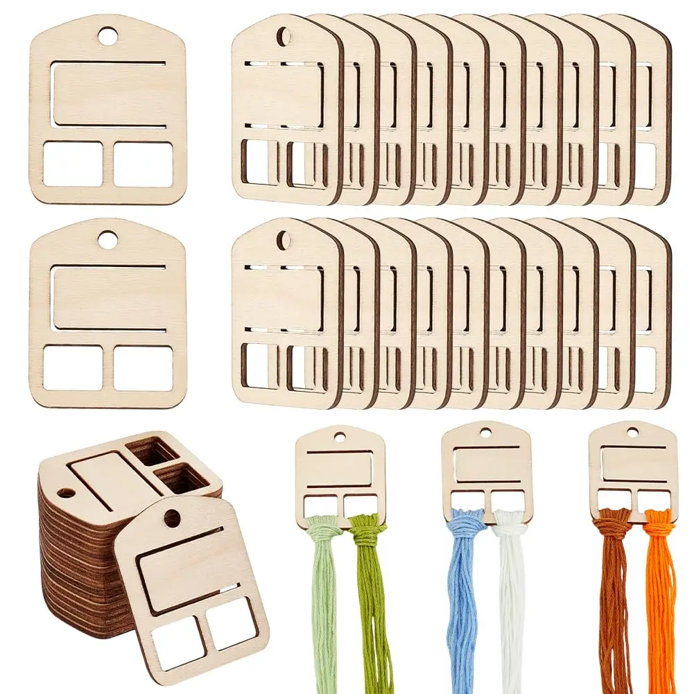 50 Stück Holzseide-Organizer, Stickgarn-Organizer, rechteckiger Zahnseide-Spulenhalter für Bastelarbeiten, DIY, Nähen, Aufbewahrung