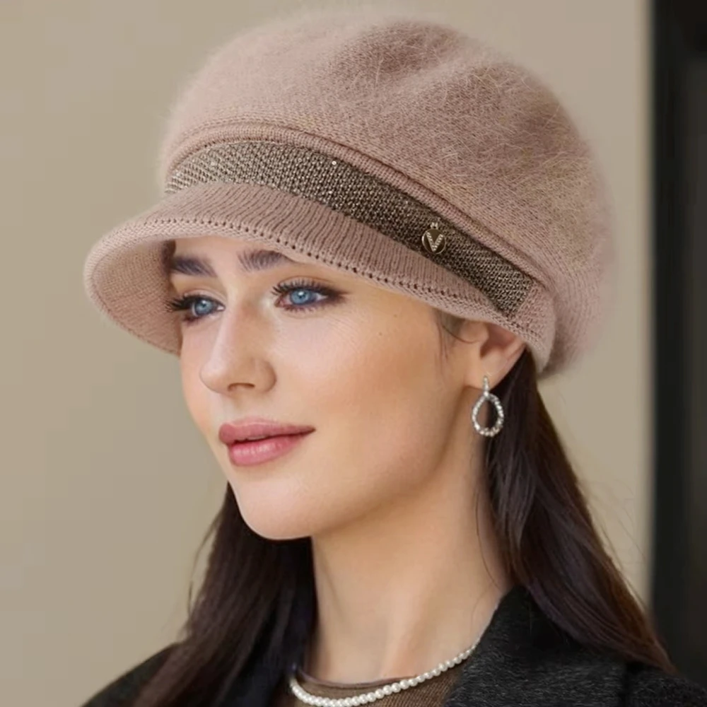 امرأة جديدة الشتاء قبعة تدفئة أفخم الفراء اصطف قبعة دافئة للنساء عادية الأرنب الفراء مزيج قبعة الشارع الشهير في الهواء الطلق موضة محبوك قبعة #3