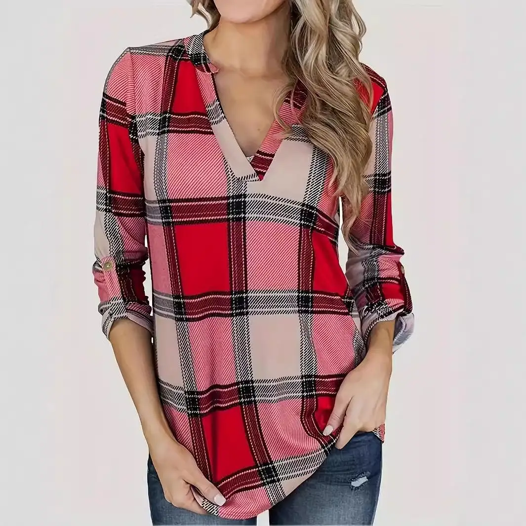 

Large Size Women's Plaid Print Collar Long Dr Loose Fit Polyester Fiber Outdoor Busin Wear Sve Length Mid-Length