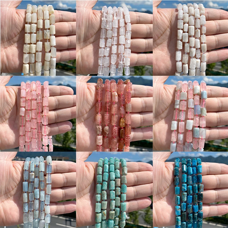 Wholesale Natural Stone Rose Quartzs Irregular Rectangle Aquamarine Agates Loose Beads for Jewelry Making Accessries 8x12mm