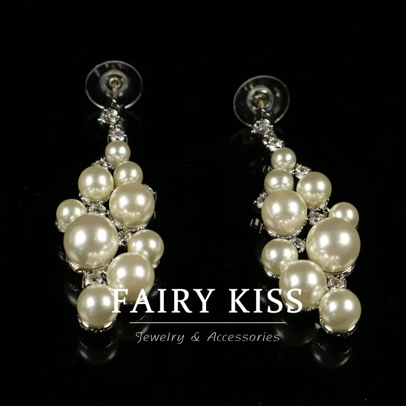 Medieval long tassel  imitation pearl stuud earrings diamonds fashion versatile earrings irregular earrings