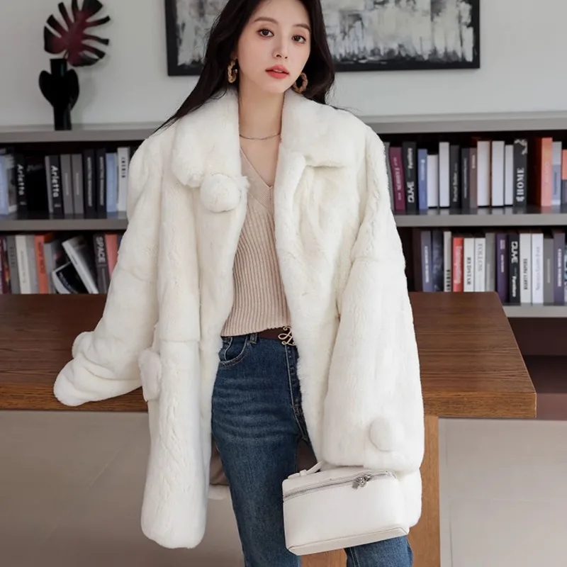 Women's Outerwear 2025 Autumn and Winter New Item Solid Color Loose Imitation Rabbit fur fur Young Medium Long Thick Warm Coat