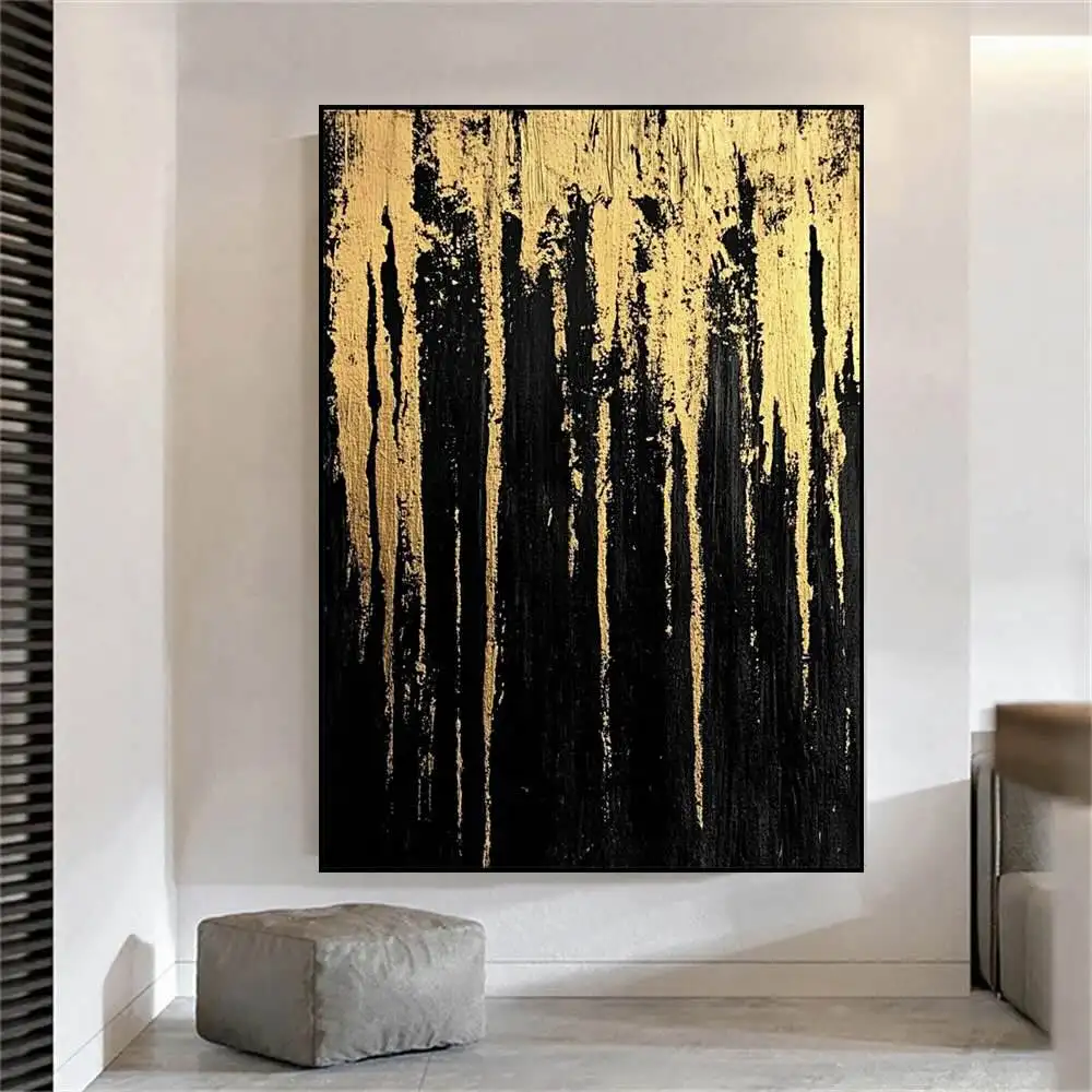 Dark Colored Flowing Gold Light Luxury High-End Home Decoration Pure Hand-Painted Oil Painting Living Room Bedroom Hanging Map