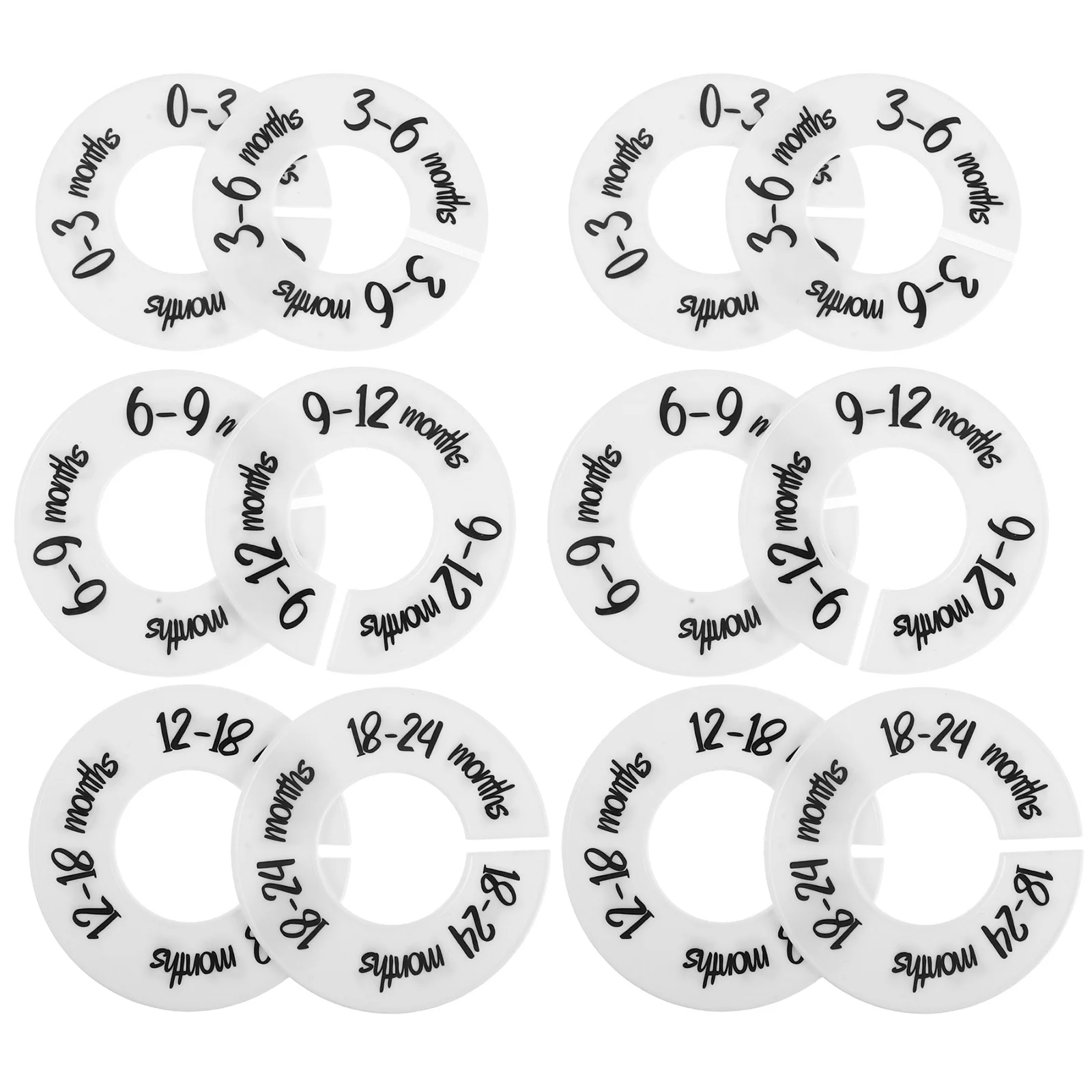 1 セット幼児服サイズディバイダーラウンドデザイン 0-24 ヶ月ベビークローゼット整理子供用高視認性ラベル