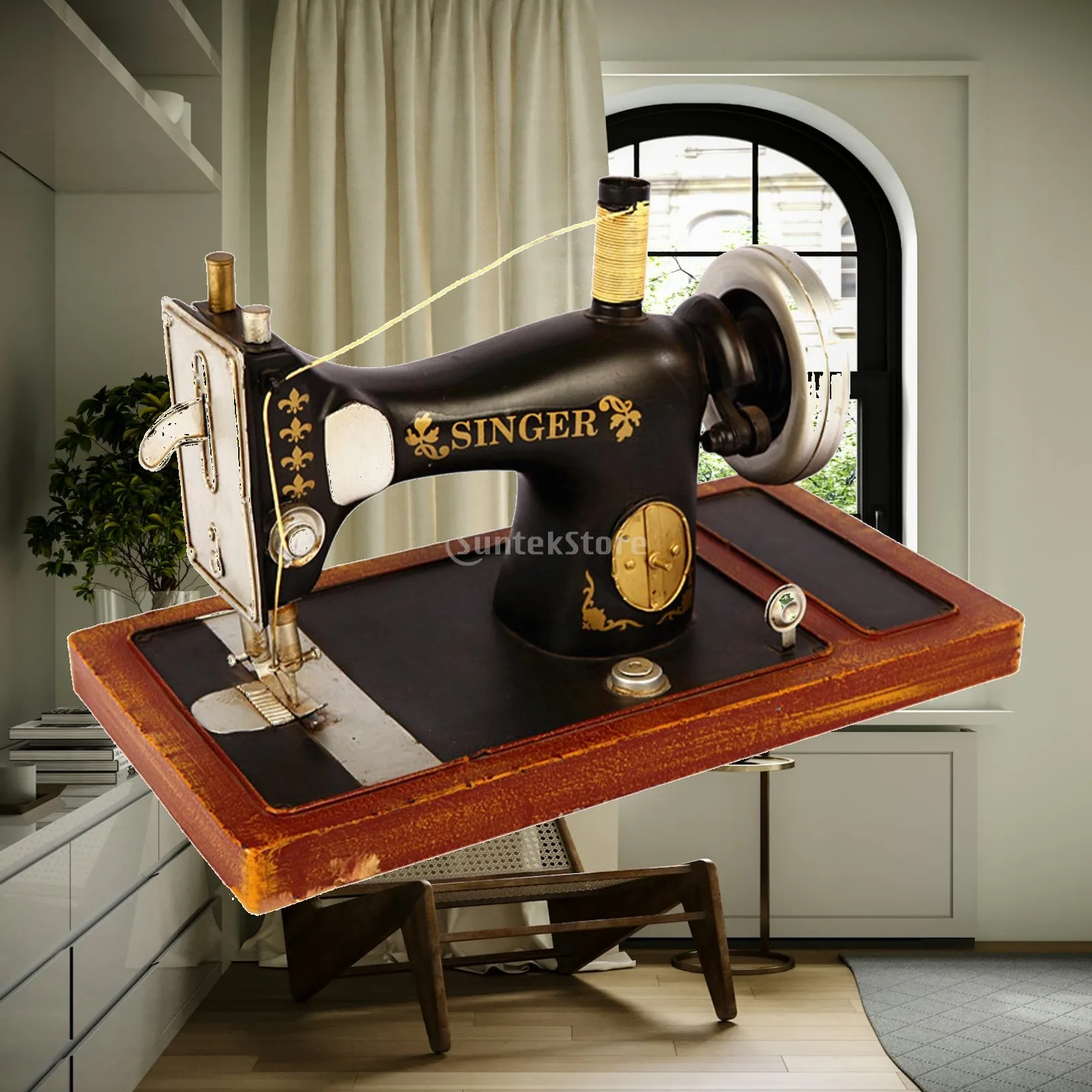 Vintage Sewing Machine Model Retro Sewing Machine Ornament Antique Statue Sculpture for Window Crafts Cabinet Cafe Table Shop