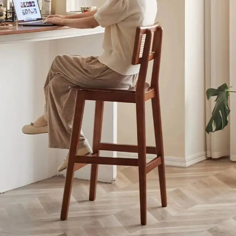 

Woven Backrest Bar Chairs Retro Nordic Relaxing Comfortable Bar Chairs Ergonomic Soild Restaurante Muebles Home Wooden Furniture