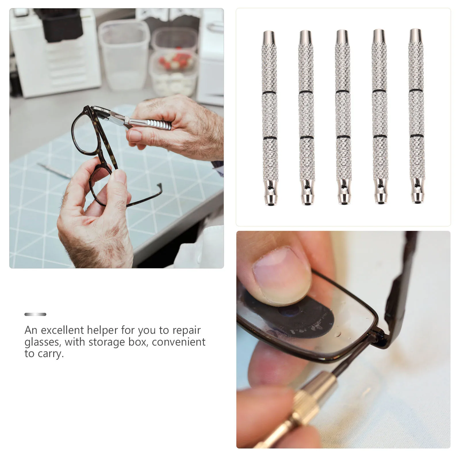 

5Pcs Eyeglasses Screwdrivers Sturdy Non-Magnetic Repair Tool for Glasses Frames Sunglasses Watch Tablet Fixing Silver Aluminium