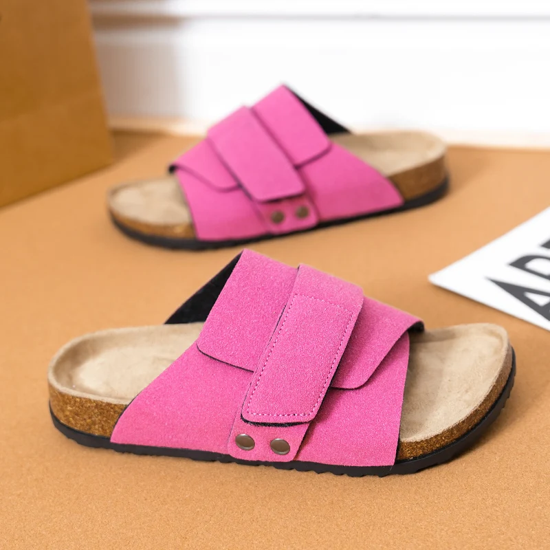 Men Women Clogs Suede Leather Cork Slippers Comfort Footbed Adjustable Open Shoes Slide Sandals Indoor Home Outdoor for Couples