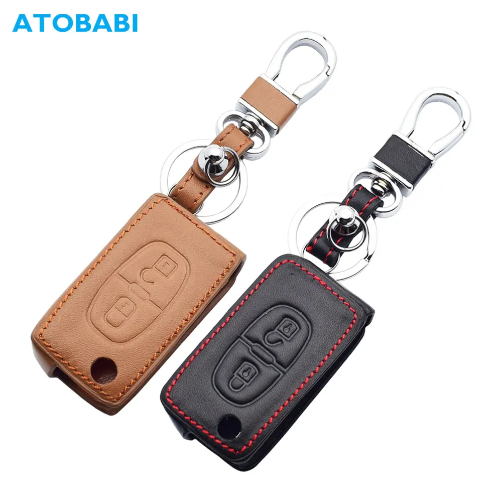 Leder-Autoschlüsselhülle Klappbare Fernbedienungsgehäuse-Tasche für Peugeot 208 308 3008 5008 307 207 408 Citroen C2 C3 C4 Auto-Zubehör – Detail 7