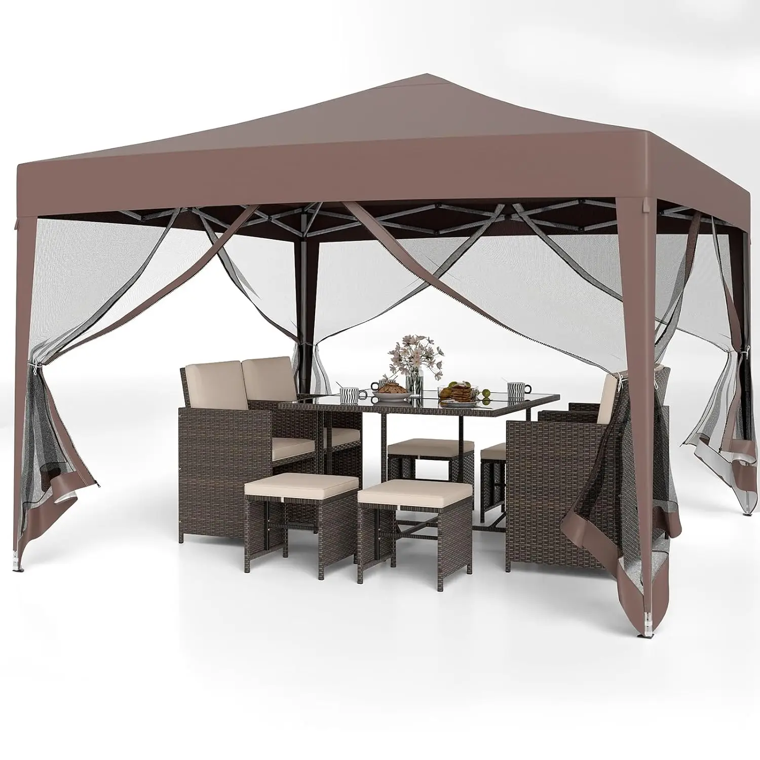 

10ft X 10ft Pop-up Awning Tent, Easy-to-set-up Instant Folding Awning with Mesh Top, Customizable.