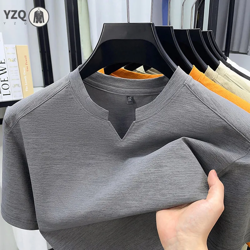 Korean Men's Short Sleeve V-Neck T-Shirt Solid Color Casual Fashion Comfortable Summer Versatile Solid Top