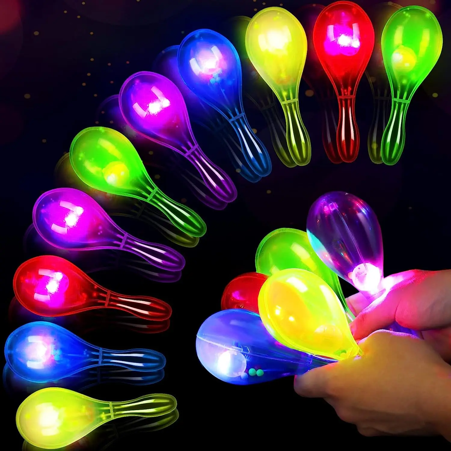 10pcs Light up Mini Plastic Maracas for Kids LED Flashing Shaker Neon Mexican Decorations Noisemaker for Birthday Party Decor