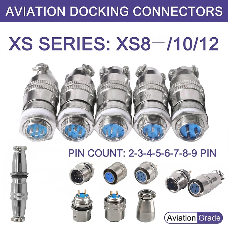 XS8 XS10 XS12 Aviation Connector Push-Pull Circular Quick 2Pin3Pin4Pin5Pin Gold Plated Contact Male And Female Plug 3A 250V