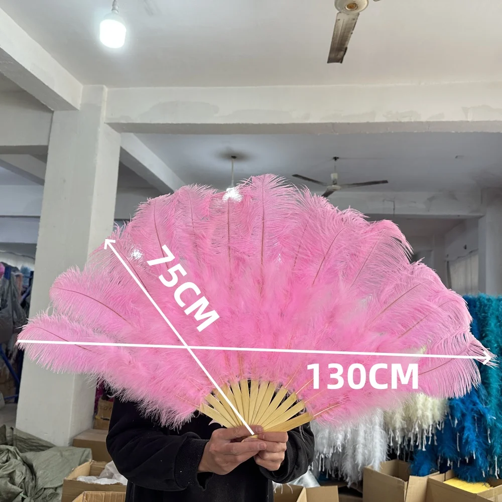 Large Real Ostrich Feather Fans 13 Bones Fluffy Pluma Folding Fan for Stage Opera Holding Props Decorative Accessories